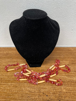 Vintage Simulated Amber Glass Beads & Bone Long Necklace | Antique & Vintage | Moonee Ponds Antiques | Australia Wide Delivery