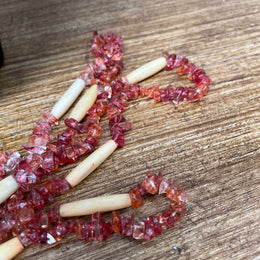 Vintage Simulated Amber Glass Beads & Bone Long Necklace