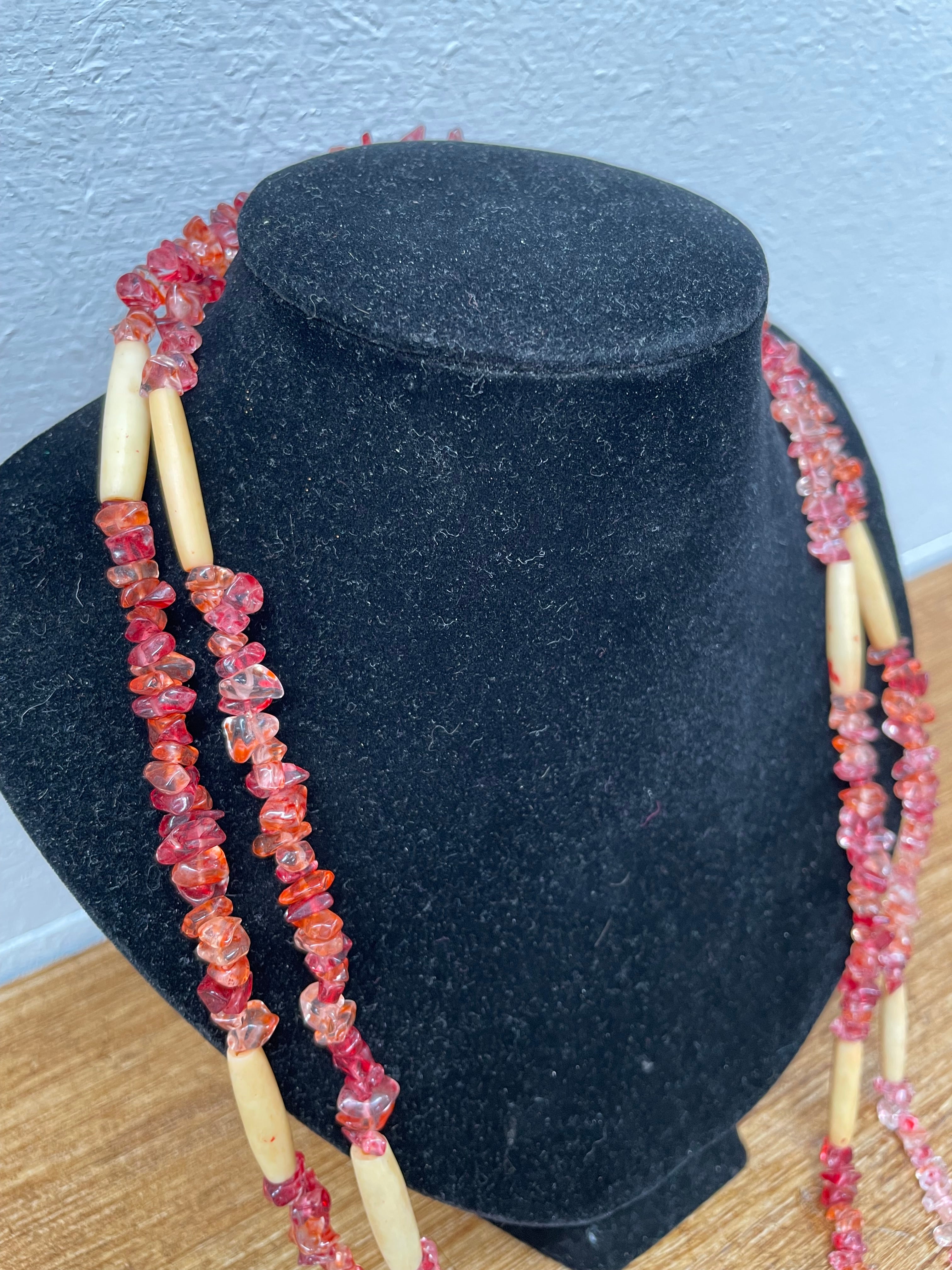 Vintage Simulated Amber Glass Beads & Bone Long Necklace | Antique & Vintage | Moonee Ponds Antiques | Australia Wide Delivery