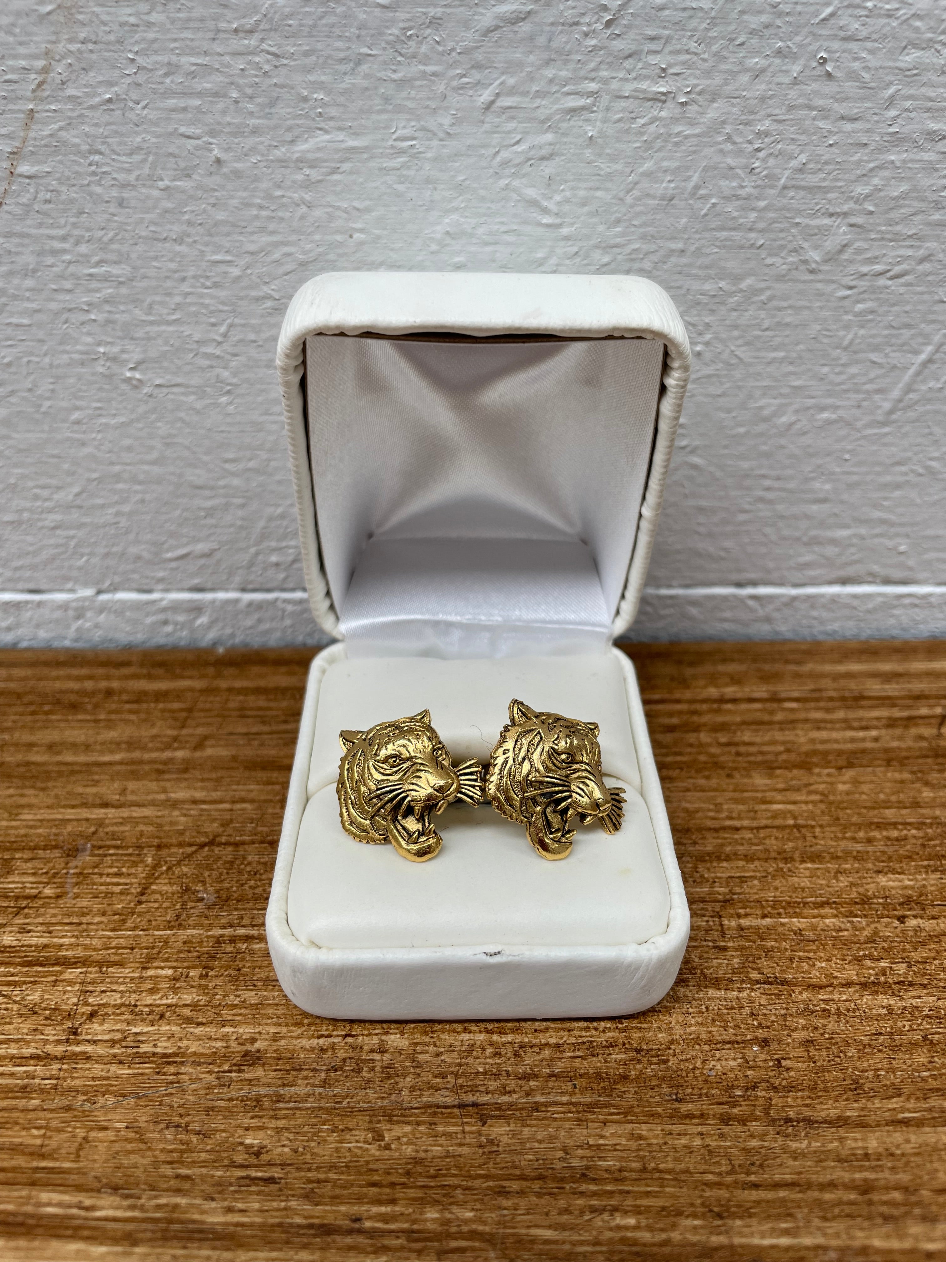 Impressive Roaring Tiger Gilt Metal Cuff Links | Antique & Vintage | Moonee Ponds Antiques | Australia Wide Delivery