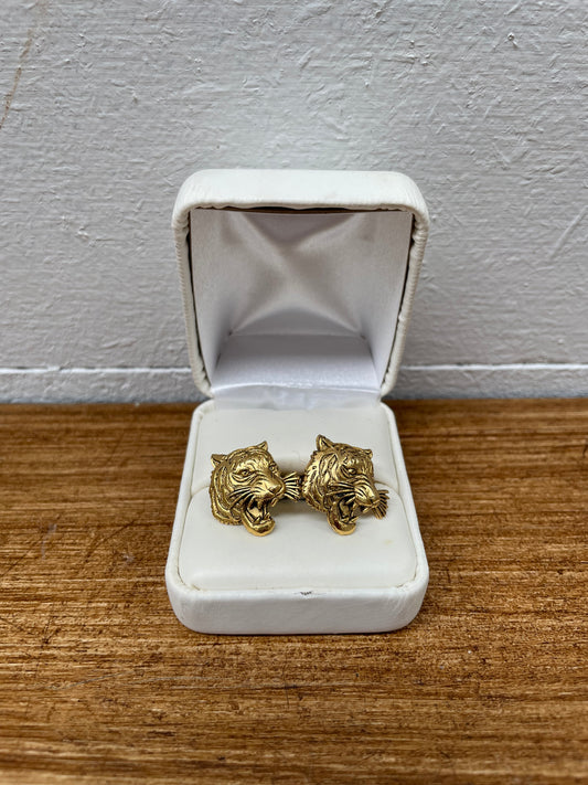 Impressive Roaring Tiger Gilt Metal Cuff Links