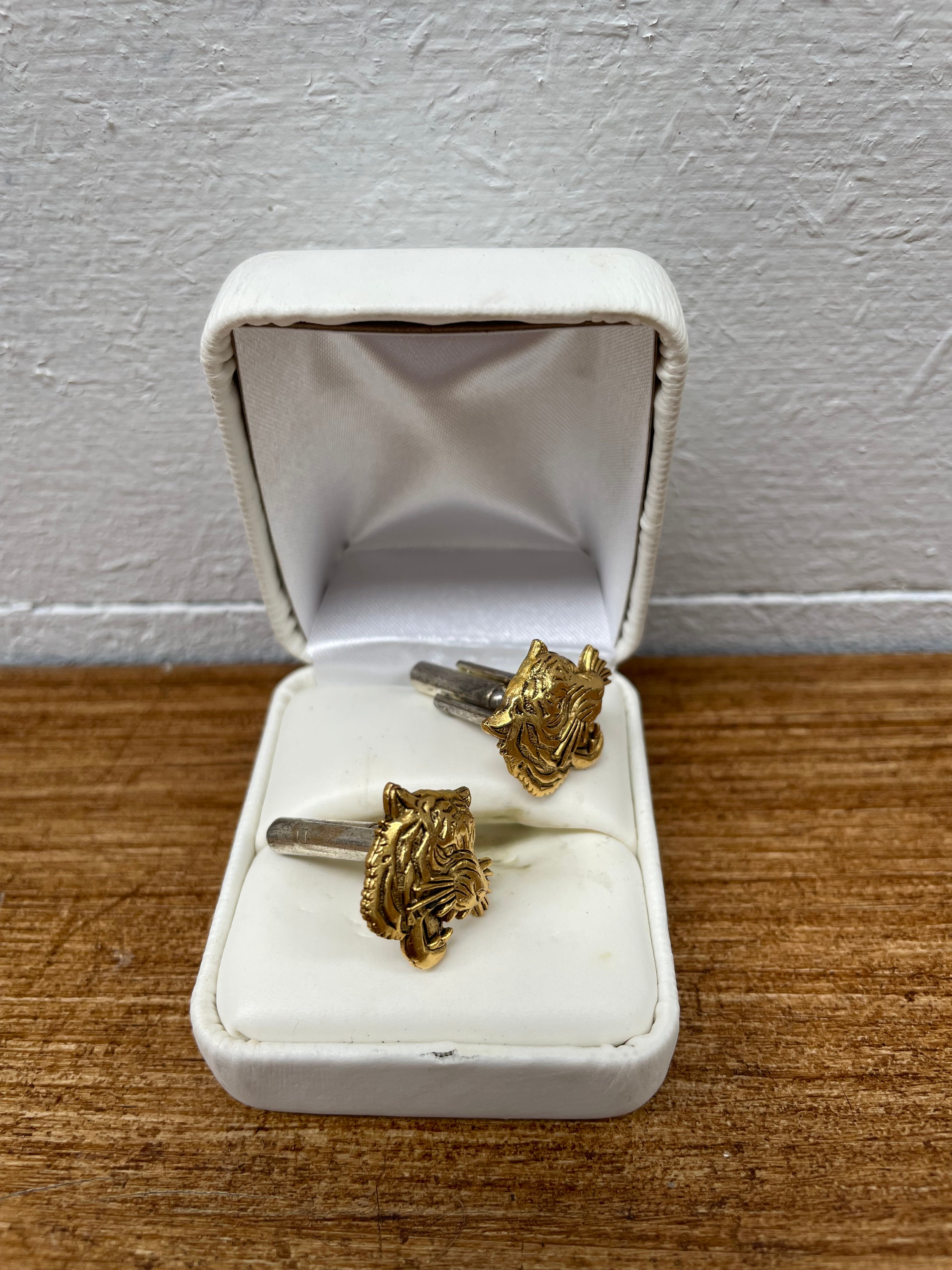 Impressive Roaring Tiger Gilt Metal Cuff Links | Antique & Vintage | Moonee Ponds Antiques | Australia Wide Delivery