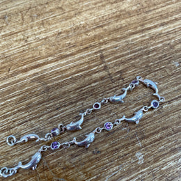 Sterling Silver Dolphin & Amethyst Stone Bracelet