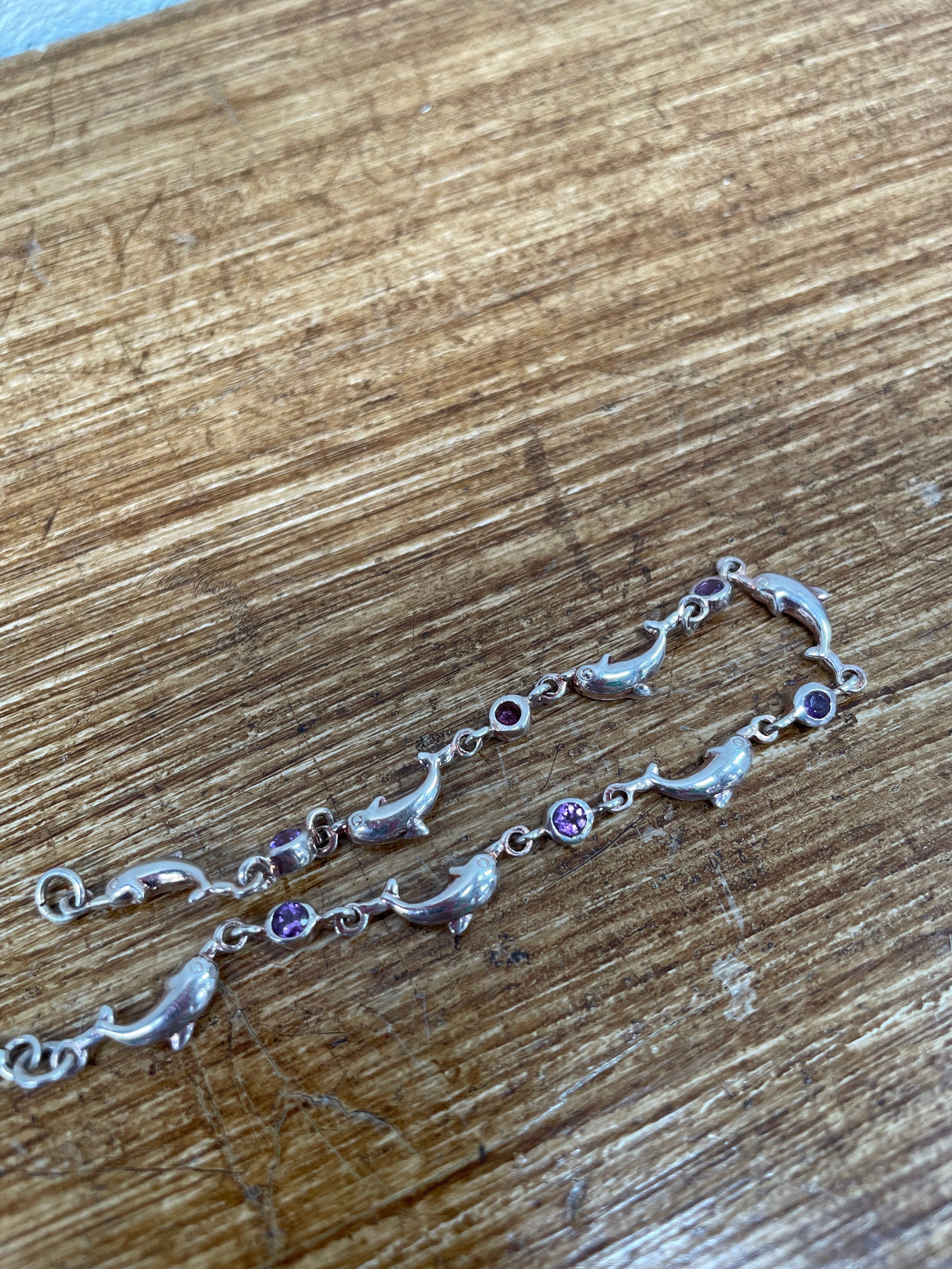 Sterling Silver Dolphin & Amethyst Stone Bracelet