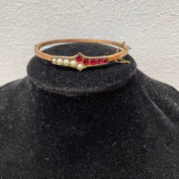 Vintage Pearl& Garnet Gold Plated Bangle