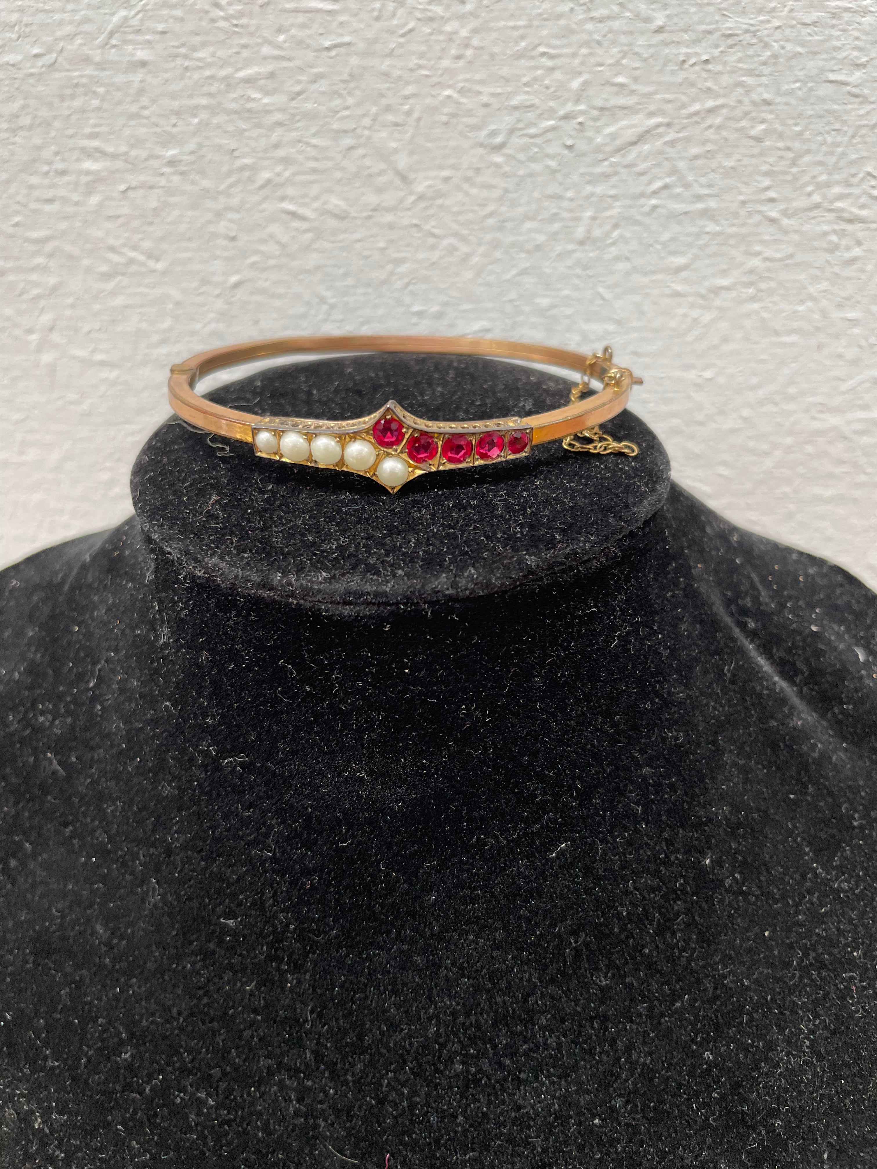 Vintage Pearl& Garnet Gold Plated Bangle | Antique & Vintage | Moonee Ponds Antiques | Australia Wide Delivery