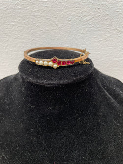 Vintage Pearl& Garnet Gold Plated Bangle | Antique & Vintage | Moonee Ponds Antiques | Australia Wide Delivery