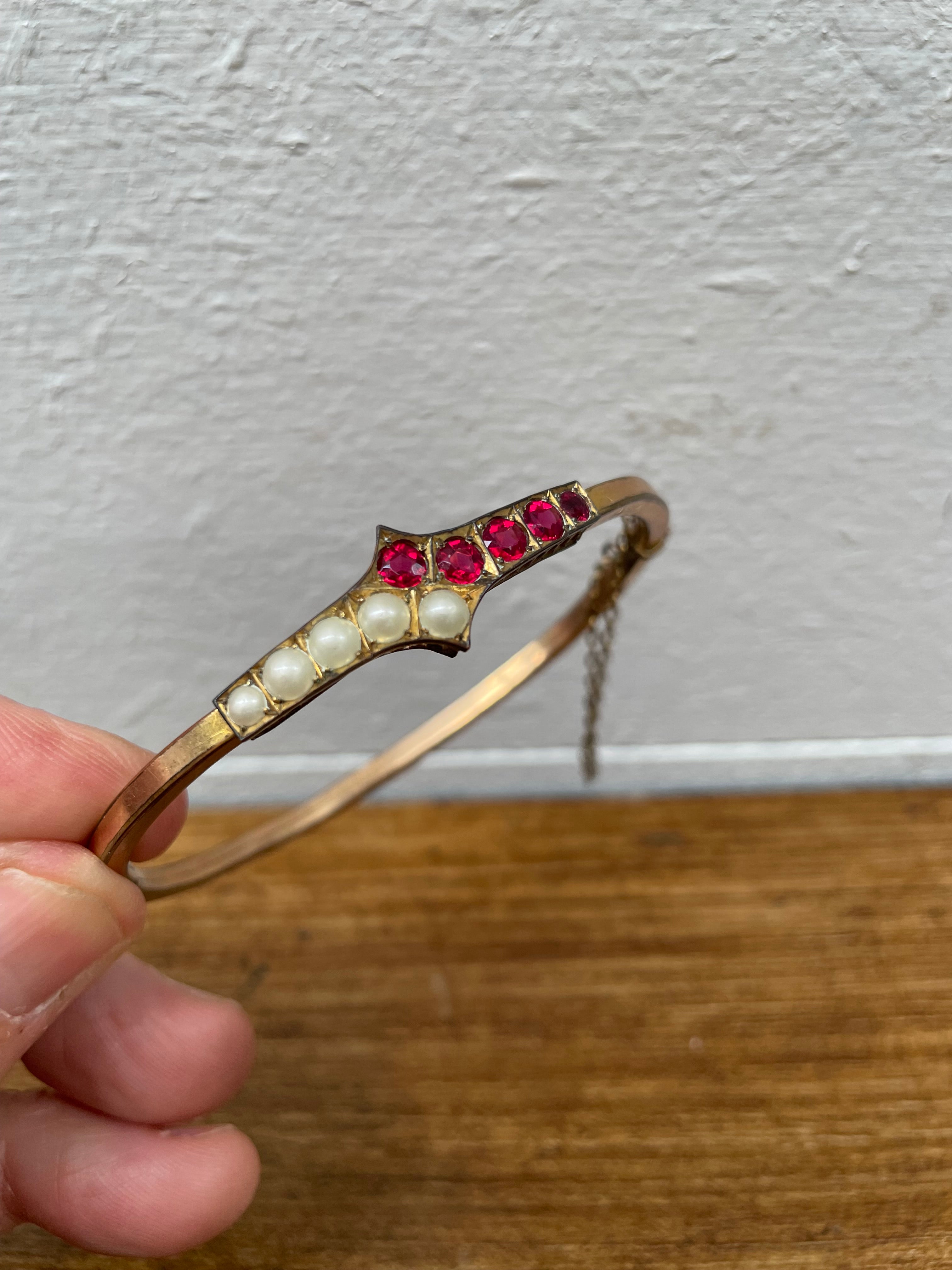 Vintage Pearl& Garnet Gold Plated Bangle | Antique & Vintage | Moonee Ponds Antiques | Australia Wide Delivery