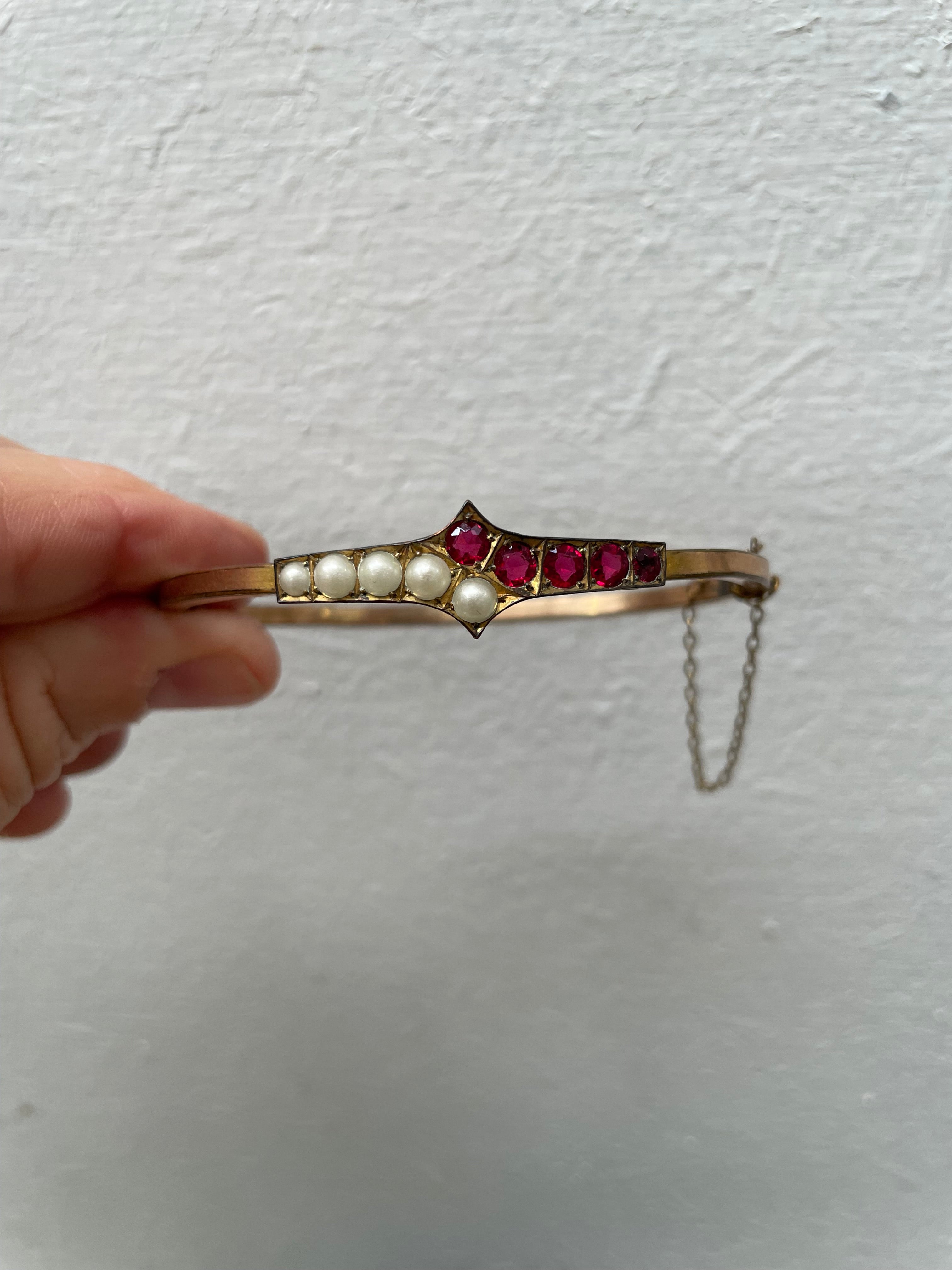 Vintage Pearl& Garnet Gold Plated Bangle | Antique & Vintage | Moonee Ponds Antiques | Australia Wide Delivery