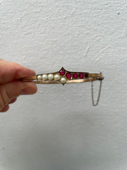 Vintage Pearl& Garnet Gold Plated Bangle | Antique & Vintage | Moonee Ponds Antiques | Australia Wide Delivery