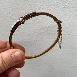 Vintage Pearl& Garnet Gold Plated Bangle