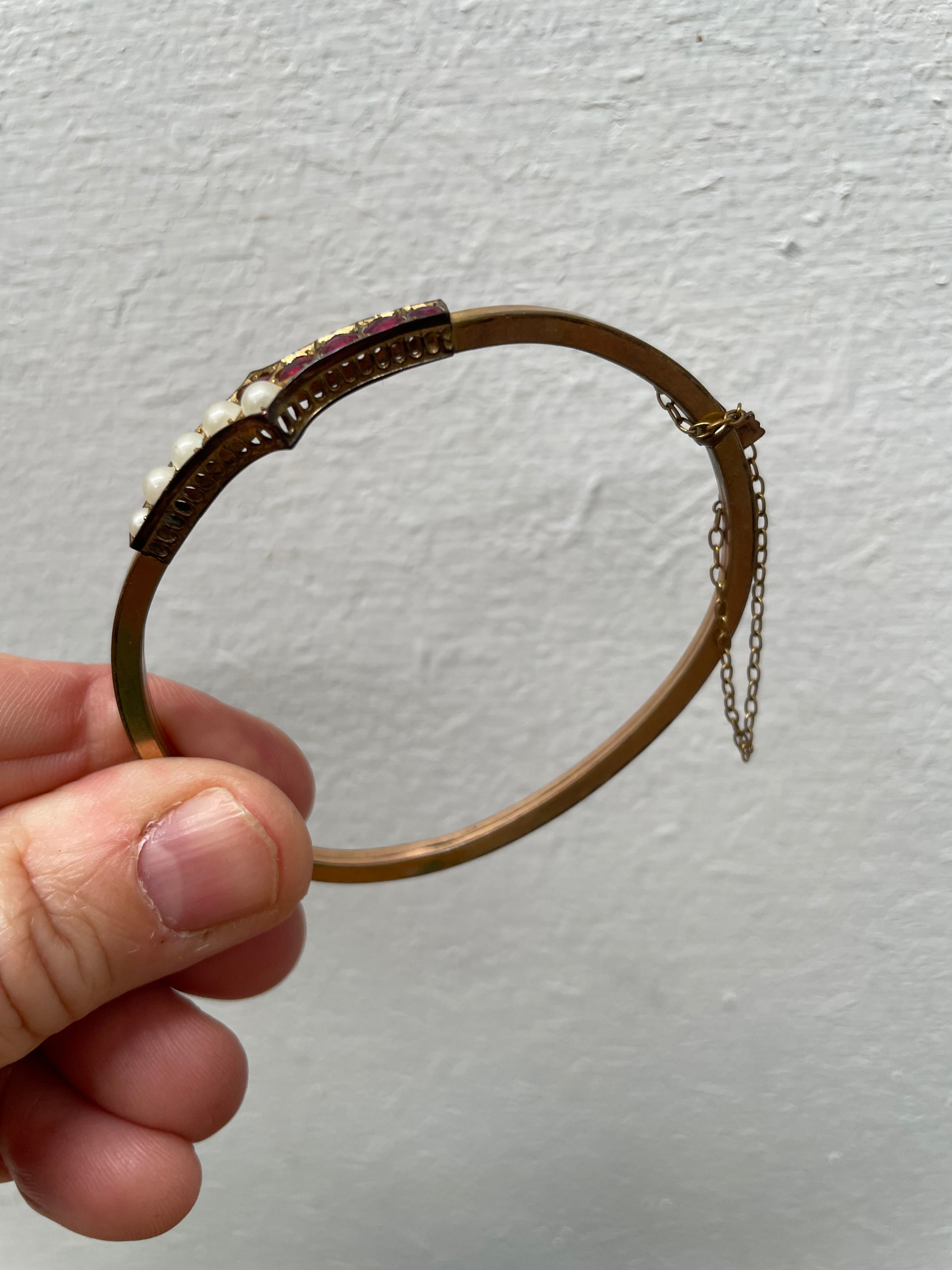Vintage Pearl& Garnet Gold Plated Bangle | Antique & Vintage | Moonee Ponds Antiques | Australia Wide Delivery