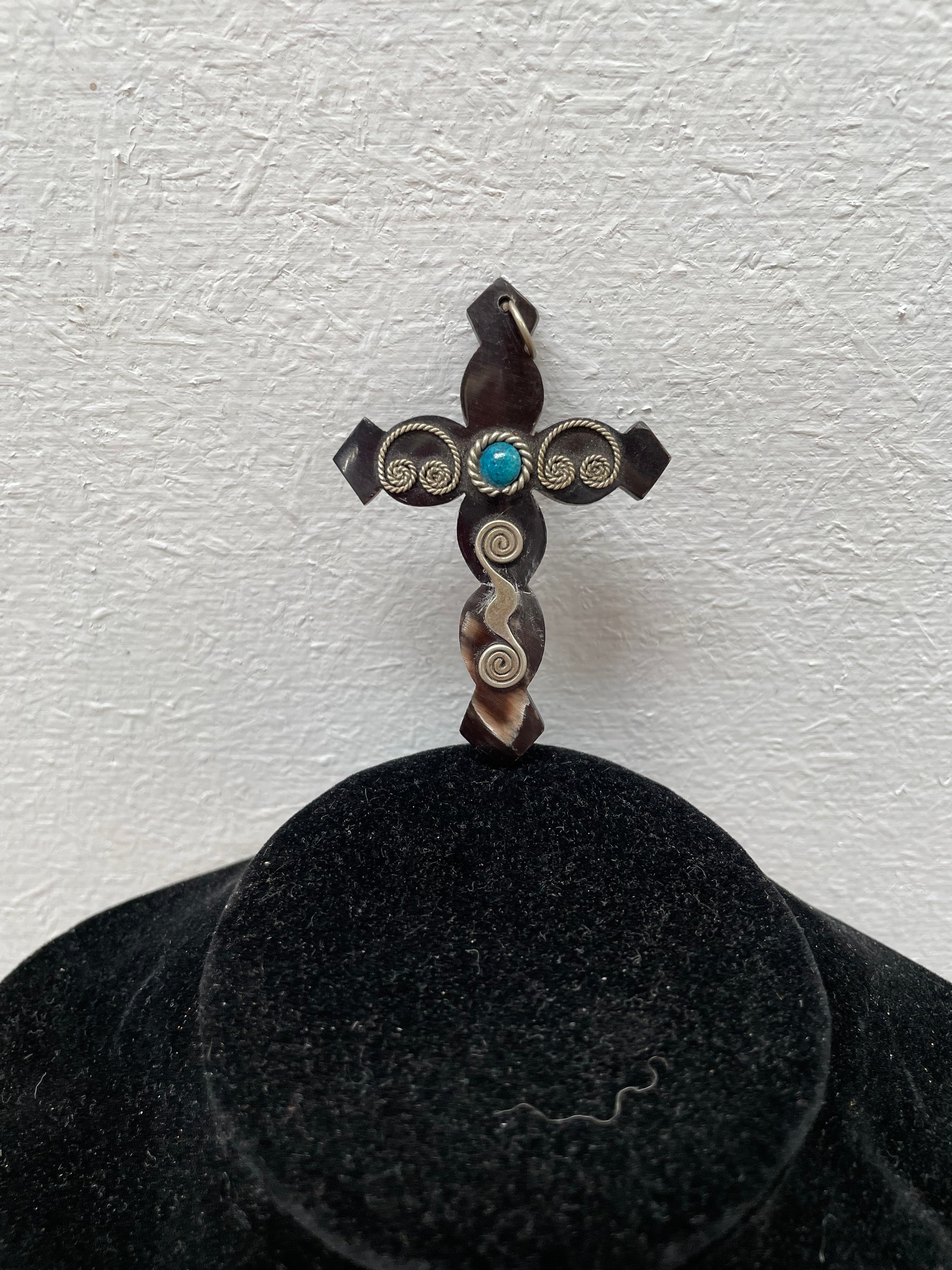 Antique Carved Horn & Silver & Lapis Cross | Antique & Vintage | Moonee Ponds Antiques | Australia Wide Delivery