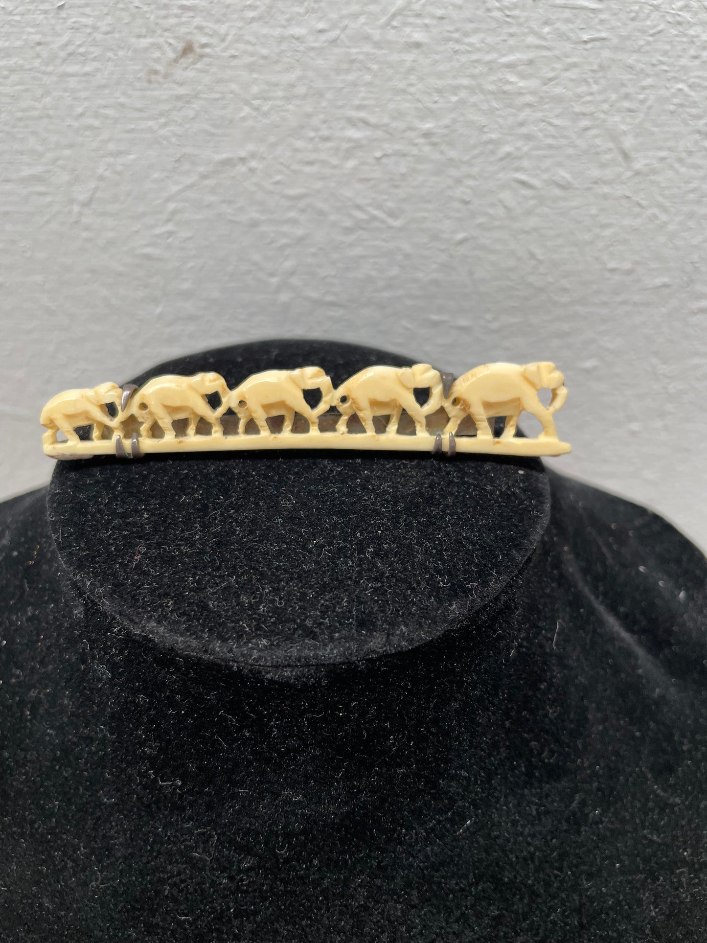 Vintage Carved Bone Elephants Brooch