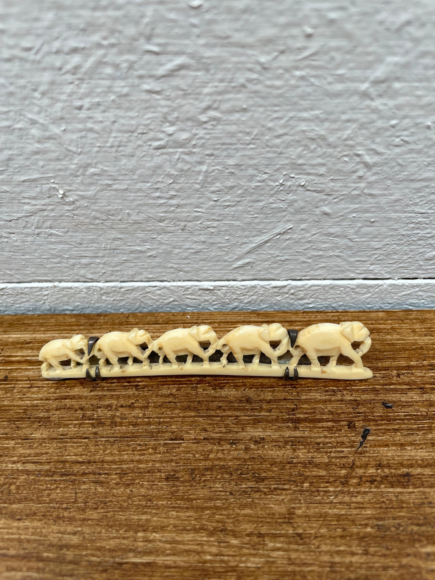 Vintage Carved Bone Elephants Brooch