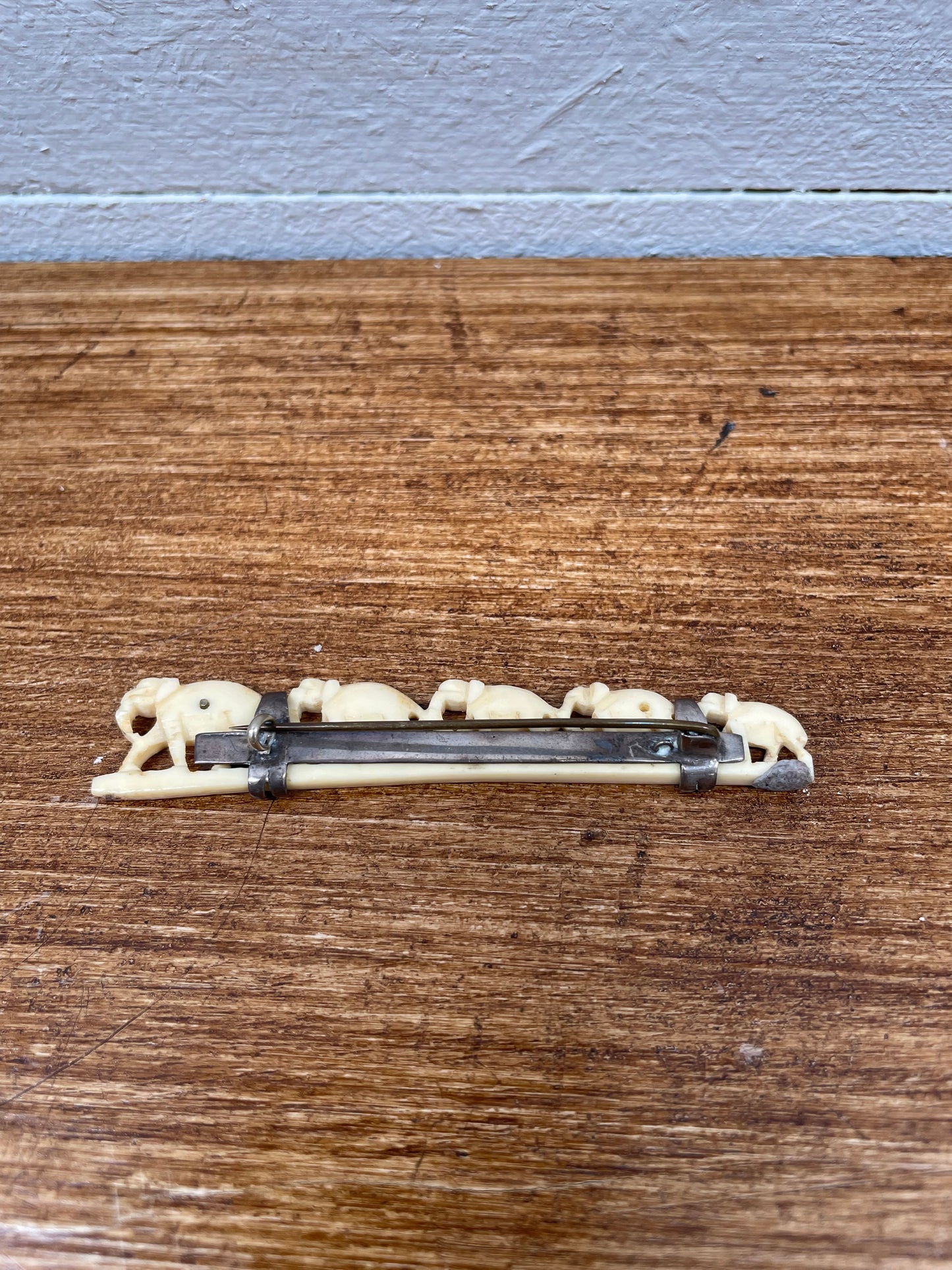 Vintage Carved Bone Elephants Brooch