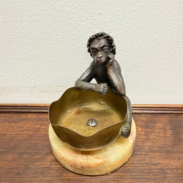 Victorian Monkey At The Well Statue On Marble Base