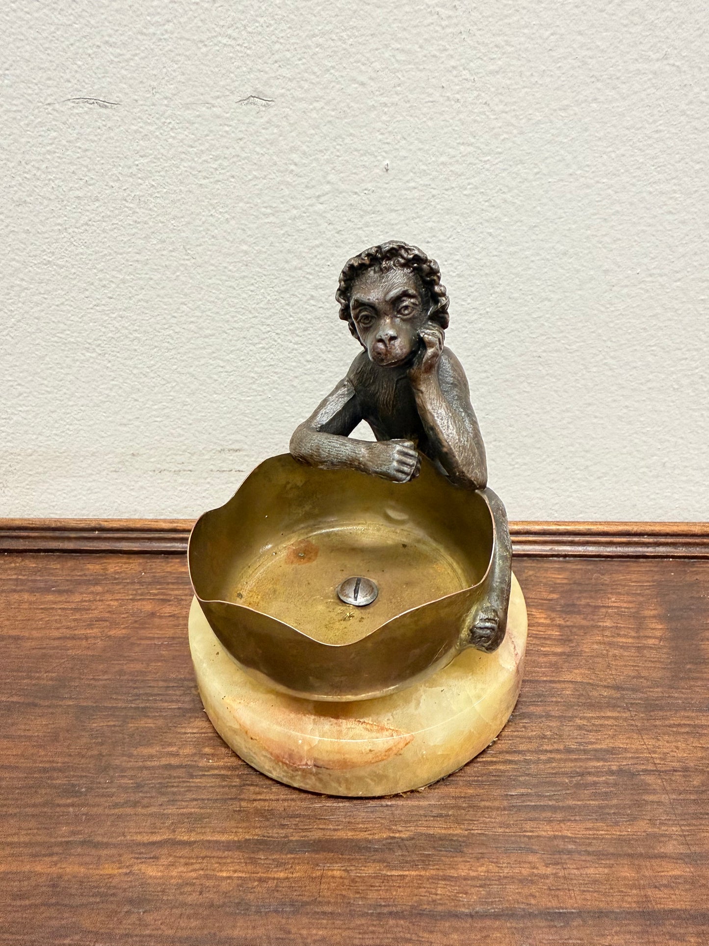 Victorian Monkey At The Well Statue On Marble Base