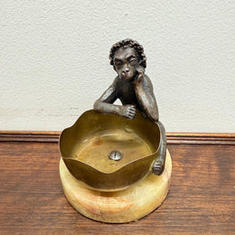 Victorian Monkey At The Well Statue On Marble Base