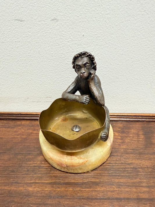 Victorian Monkey At The Well Statue On Marble Base