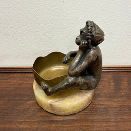 Victorian Monkey At The Well Statue On Marble Base