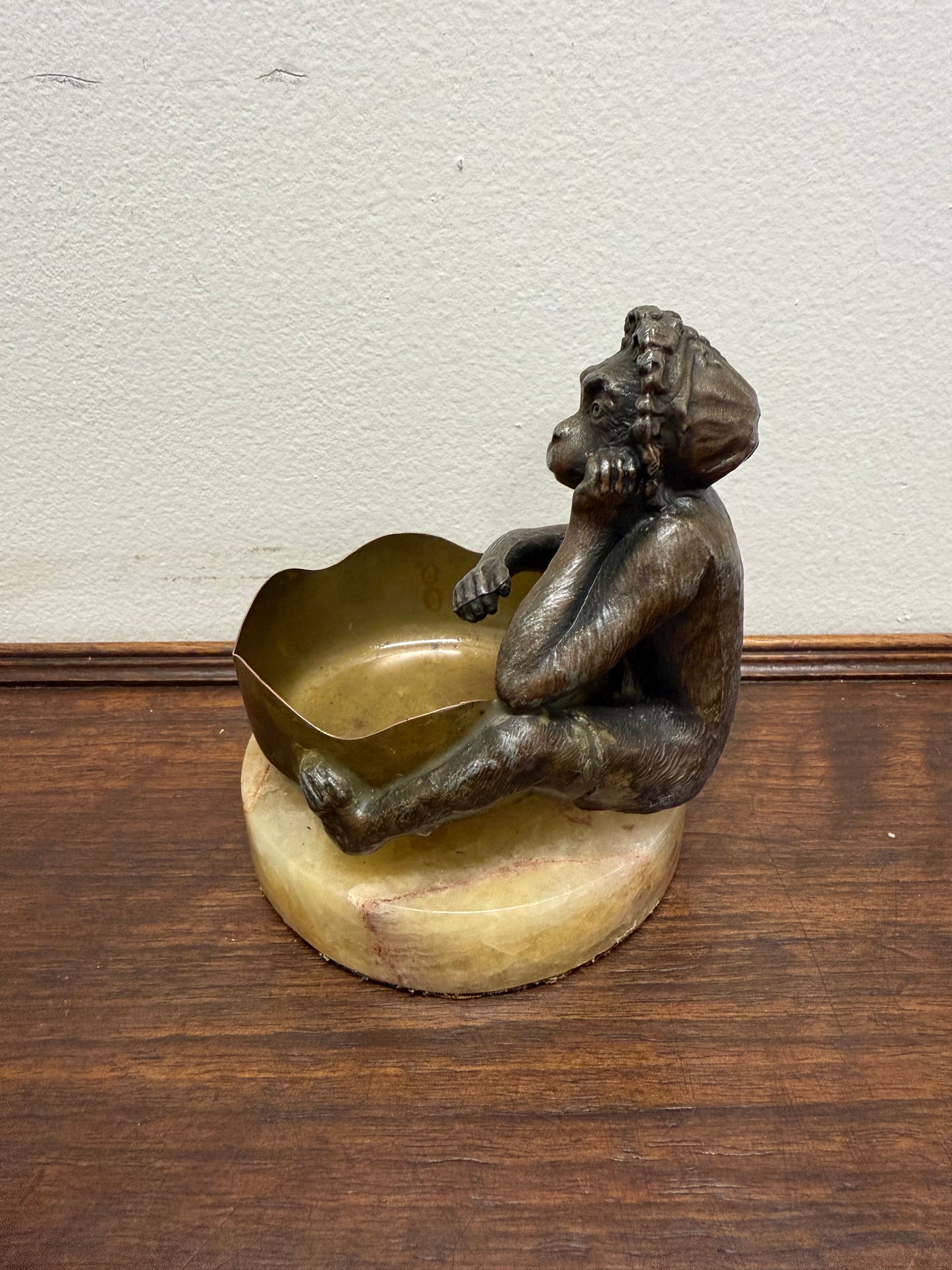 Victorian Monkey At The Well Statue On Marble Base