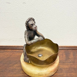 Victorian Monkey At The Well Statue On Marble Base