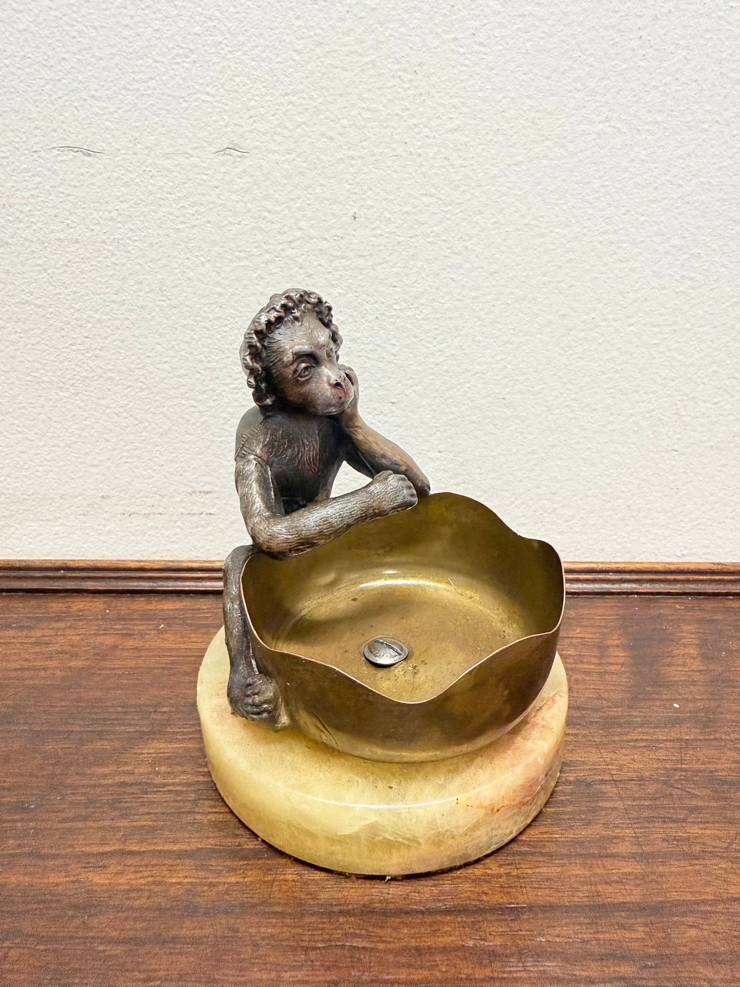 Victorian Monkey At The Well Statue On Marble Base