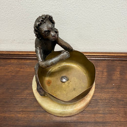 Victorian Monkey At The Well Statue On Marble Base