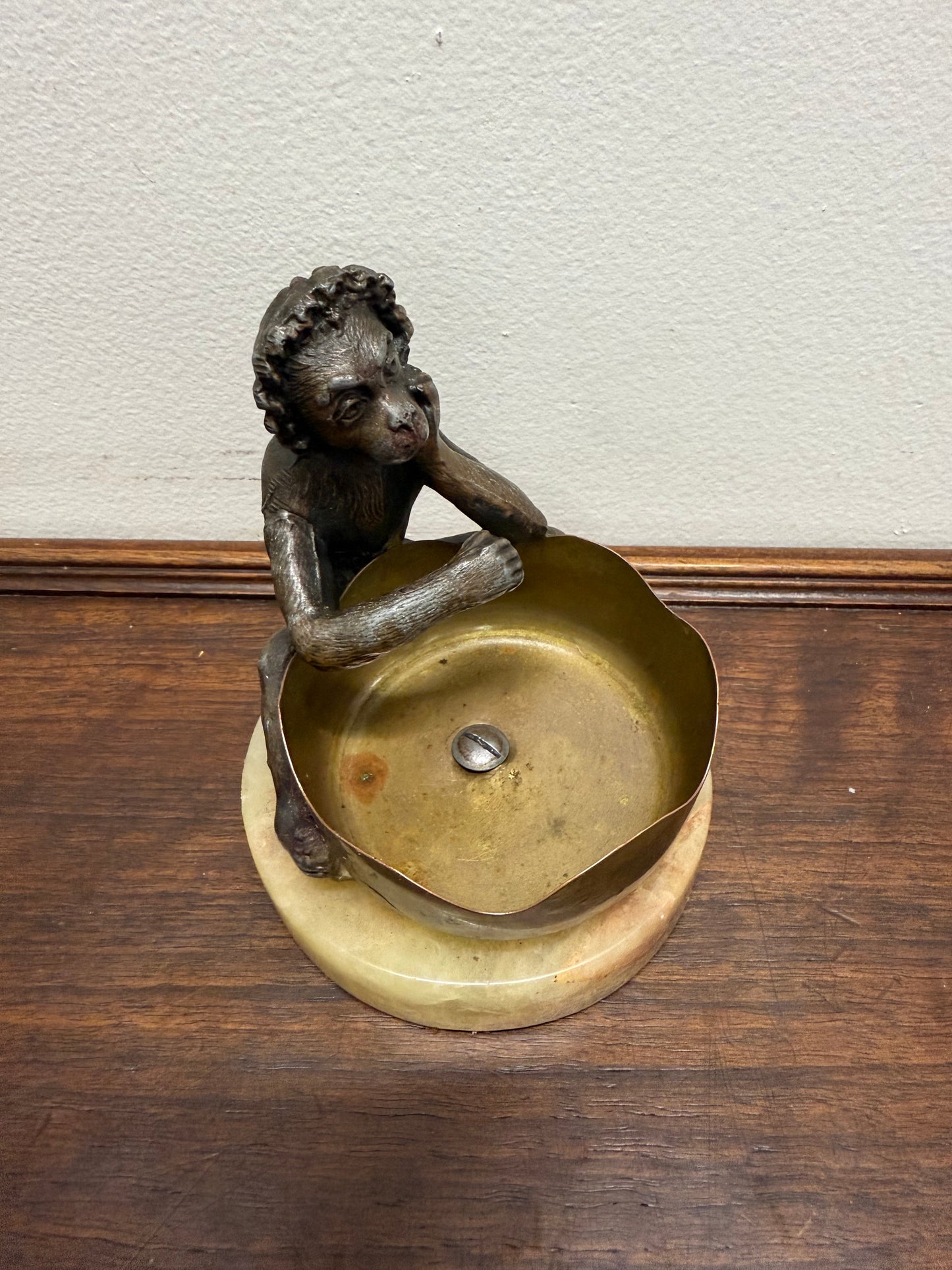 Victorian Monkey At The Well Statue On Marble Base