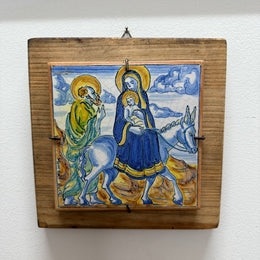 Signed Spanish Majolica Tile On Wood