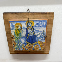 Signed Spanish Majolica Tile On Wood
