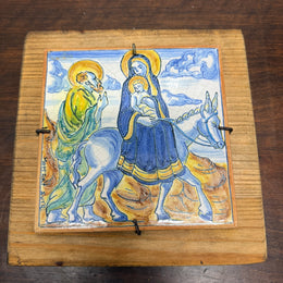Signed Spanish Majolica Tile On Wood