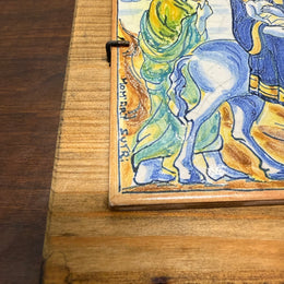 Signed Spanish Majolica Tile On Wood