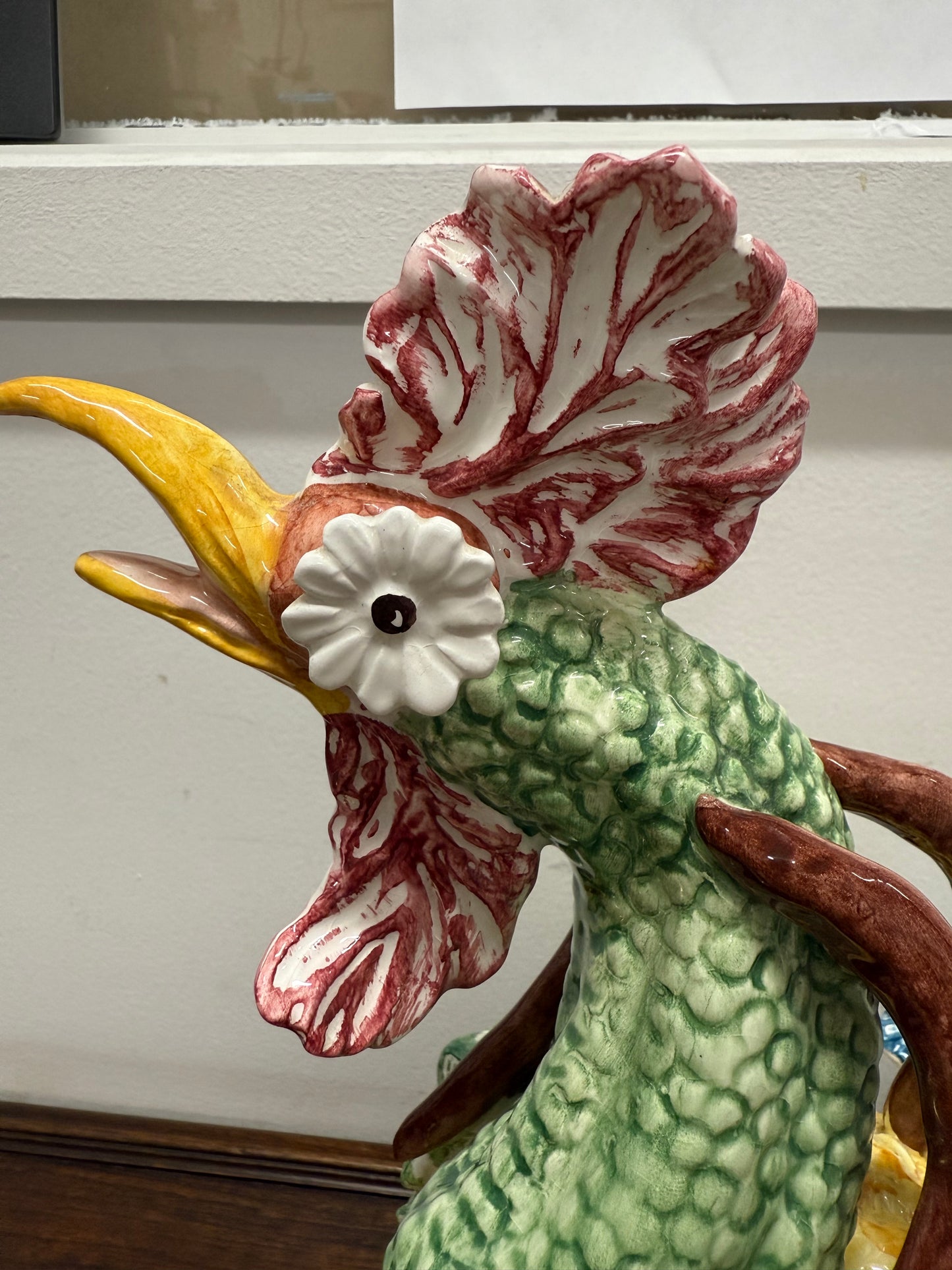 Extraordinary Vintage Italian Hand Painted Majolica Rooster