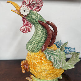 Extraordinary Vintage Italian Hand Painted Majolica Rooster