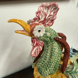 Extraordinary Vintage Italian Hand Painted Majolica Rooster