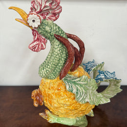 Extraordinary Vintage Italian Hand Painted Majolica Rooster