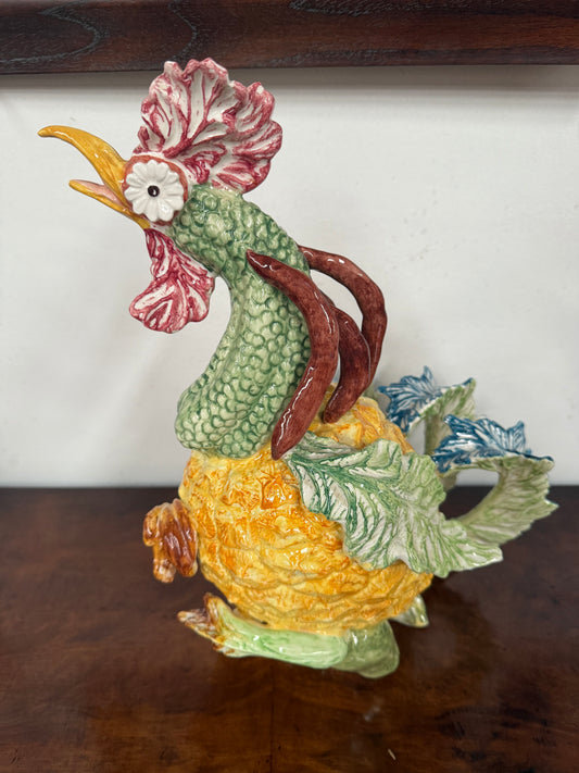 Extraordinary Vintage Italian Hand Painted Majolica Rooster