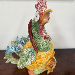 Extraordinary Vintage Italian Hand Painted Majolica Rooster