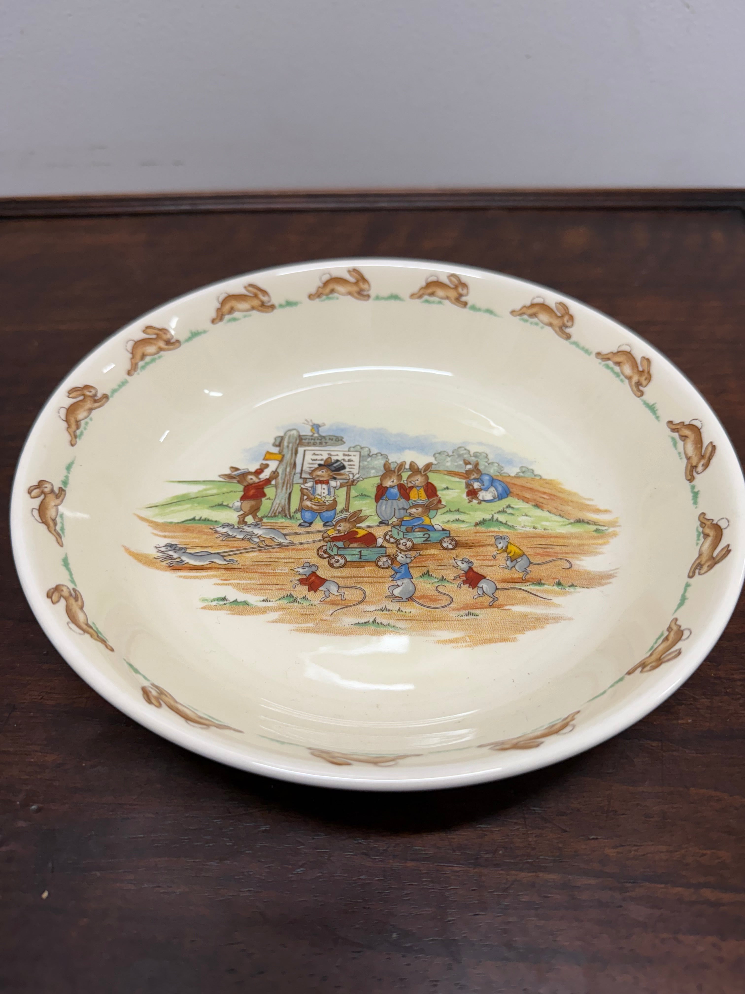 Royal Doulton Bunnykins Billy Cart Racing Bowl | Antique & Vintage | Moonee Ponds Antiques | Australia Wide Delivery