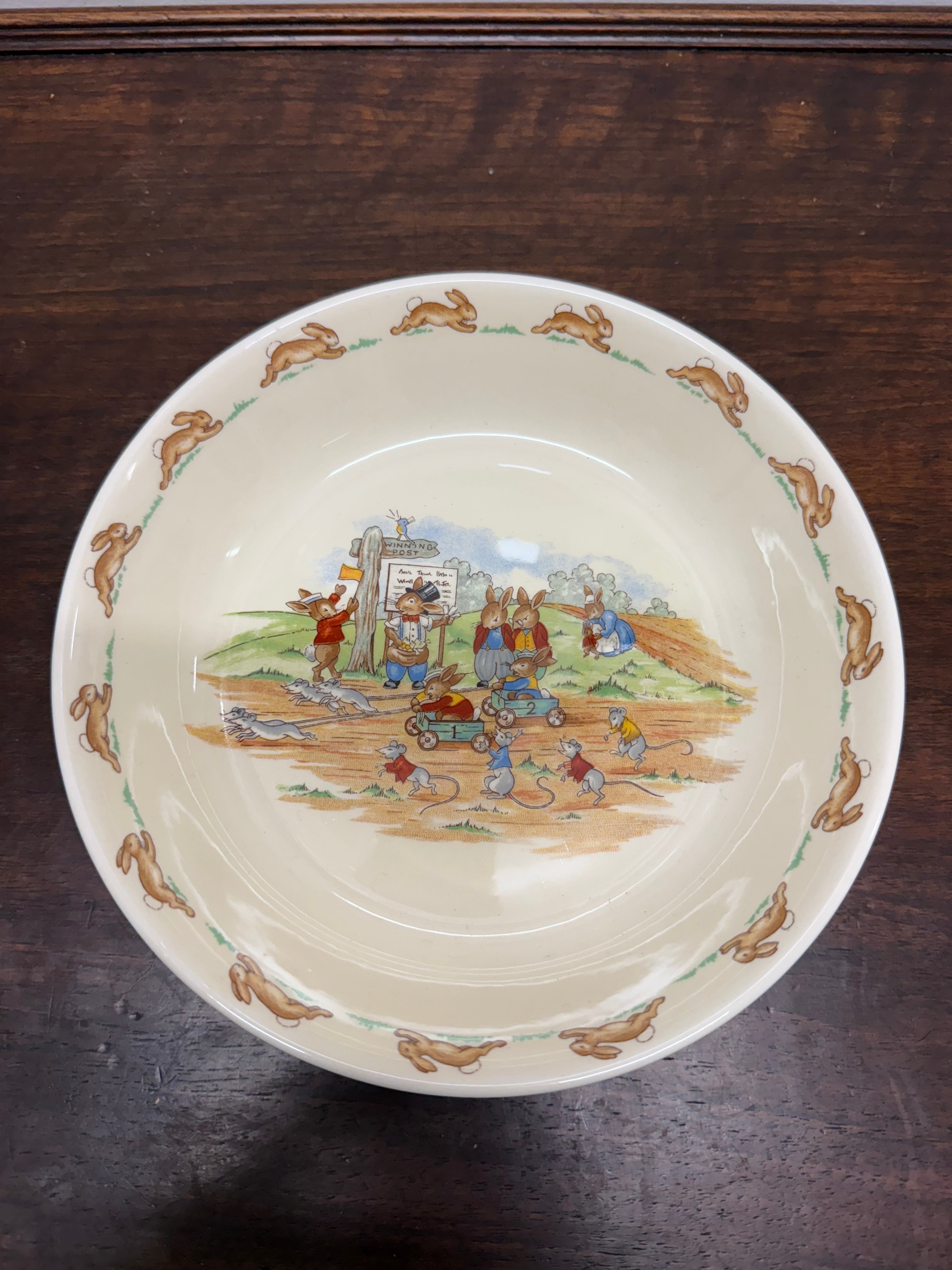 Royal Doulton Bunnykins Billy Cart Racing Bowl | Antique & Vintage | Moonee Ponds Antiques | Australia Wide Delivery