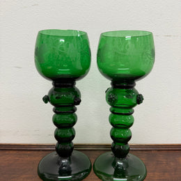 Swedish Pair Handmade Glass Goblets