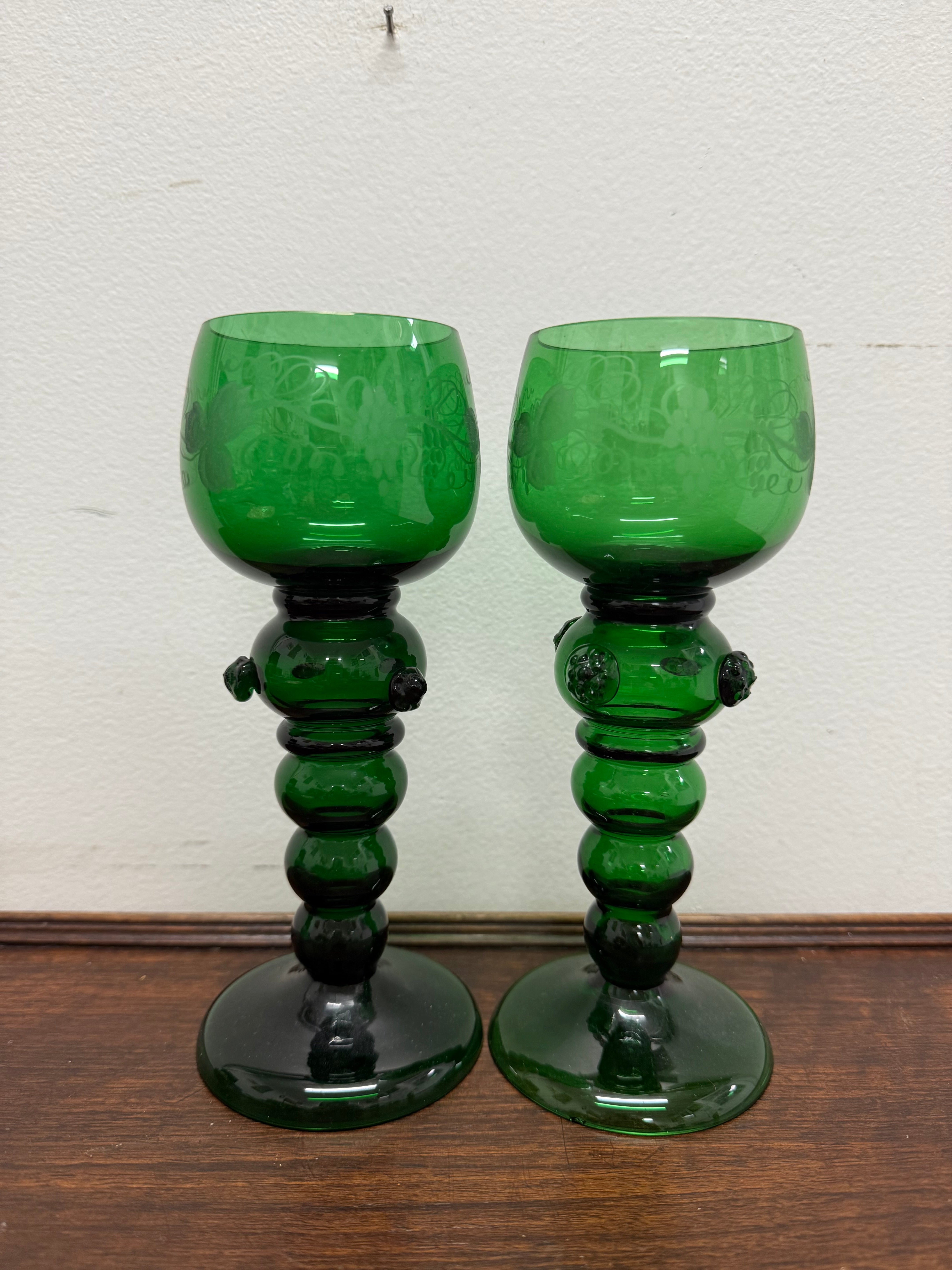 Swedish Pair Handmade Glass Goblets | Antique & Vintage | Moonee Ponds Antiques | Australia Wide Delivery