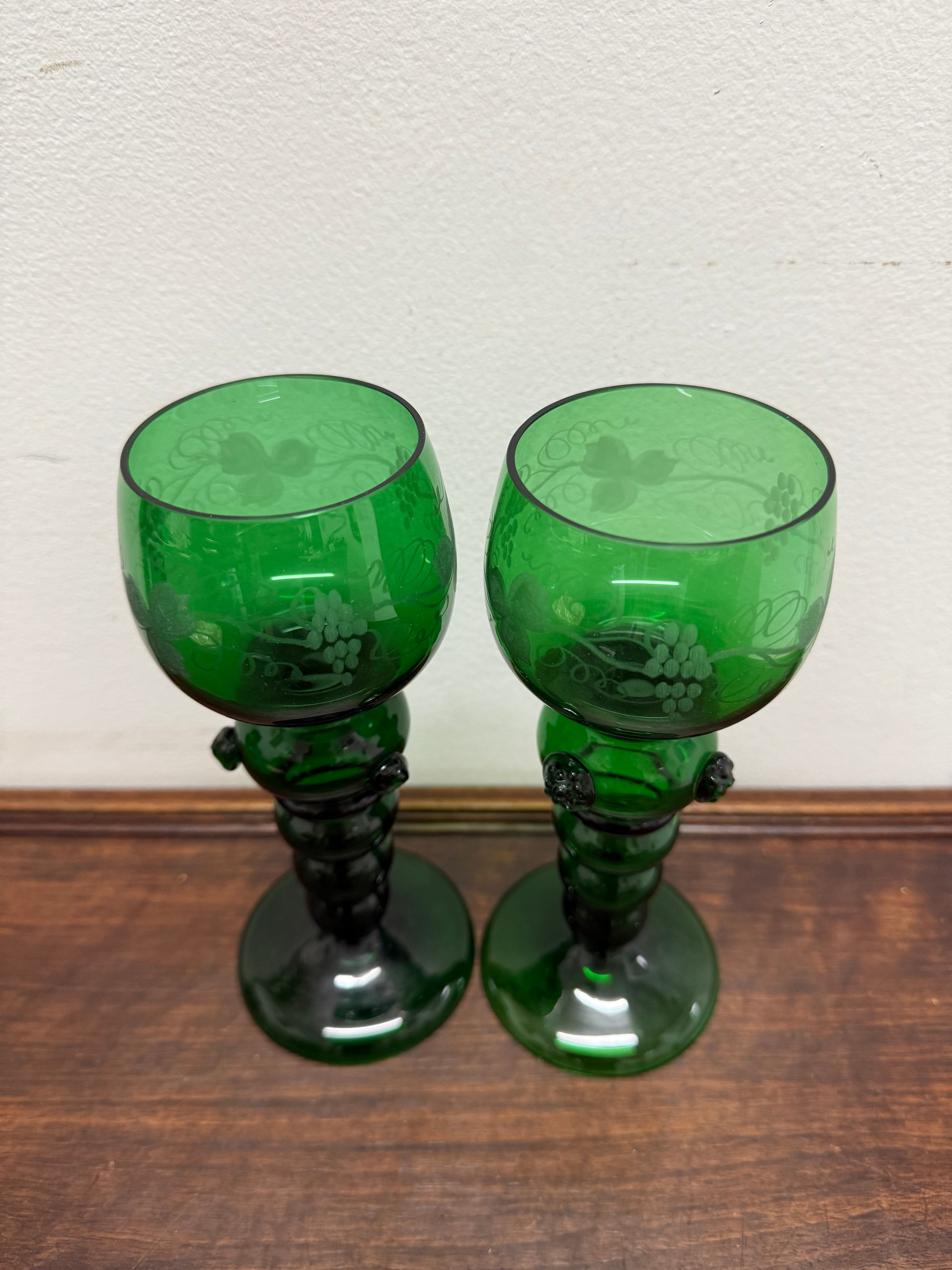 Swedish Pair Handmade Glass Goblets | Antique & Vintage | Moonee Ponds Antiques | Australia Wide Delivery