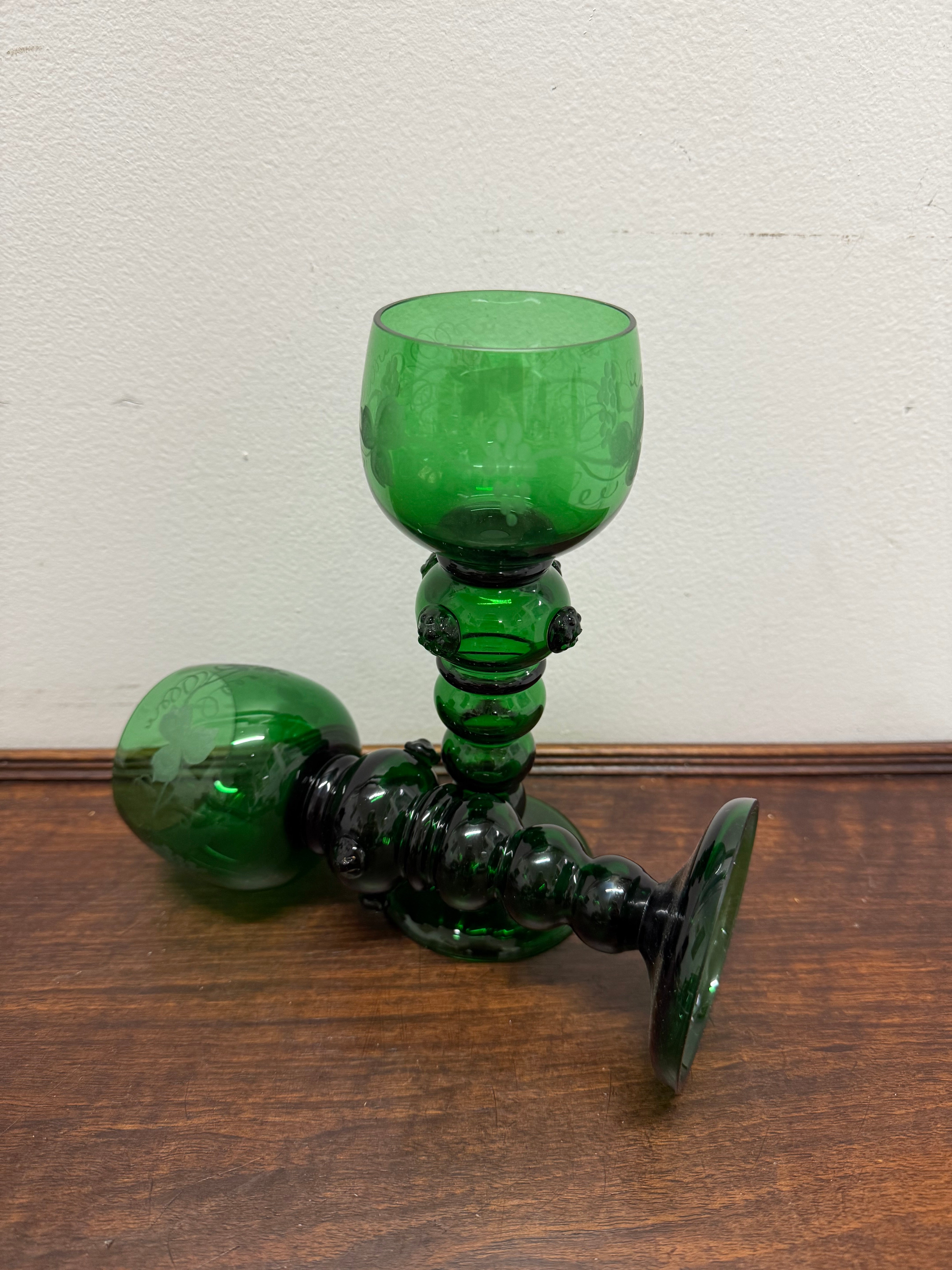 Swedish Pair Handmade Glass Goblets | Antique & Vintage | Moonee Ponds Antiques | Australia Wide Delivery