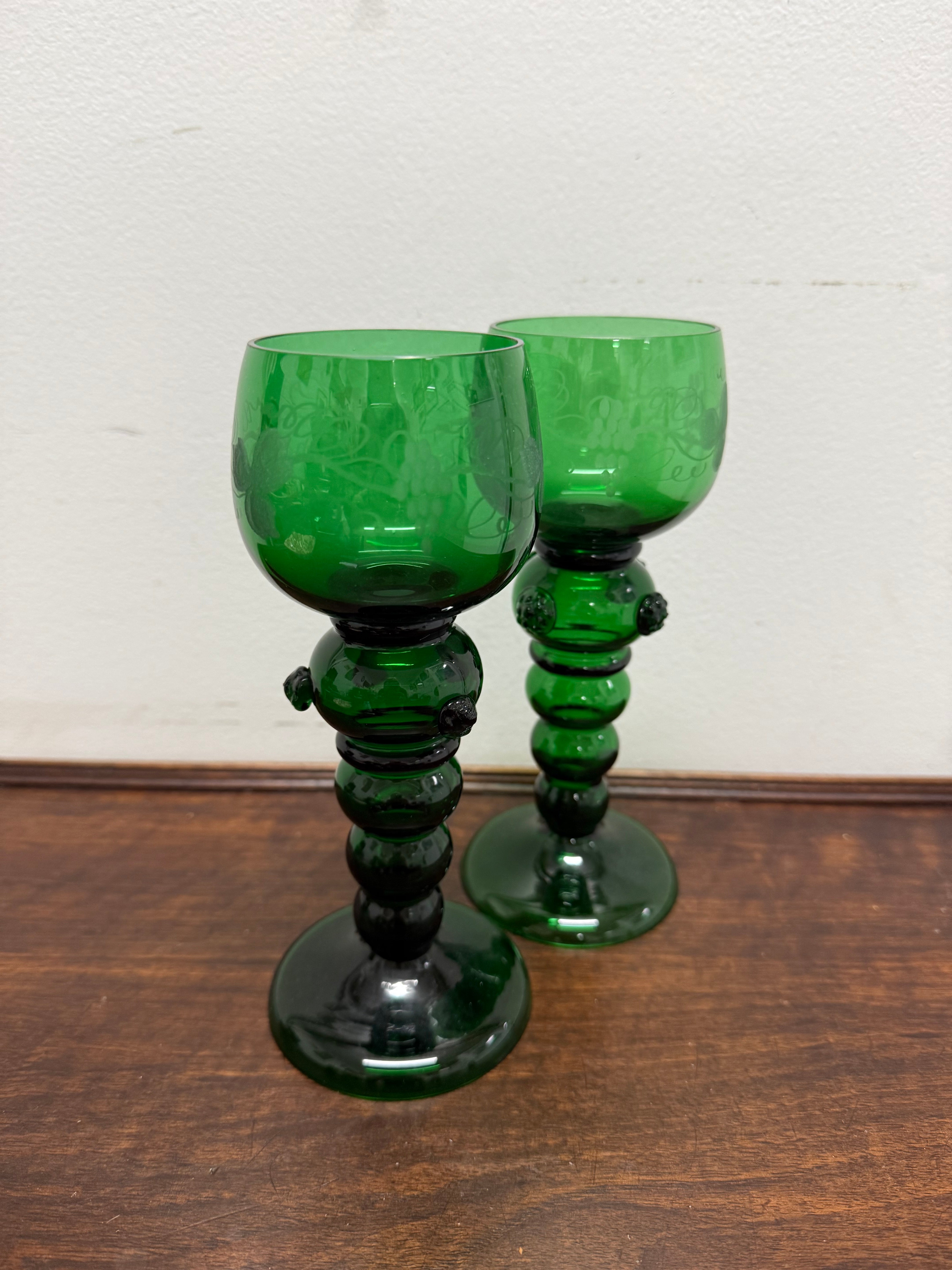 Swedish Pair Handmade Glass Goblets | Antique & Vintage | Moonee Ponds Antiques | Australia Wide Delivery