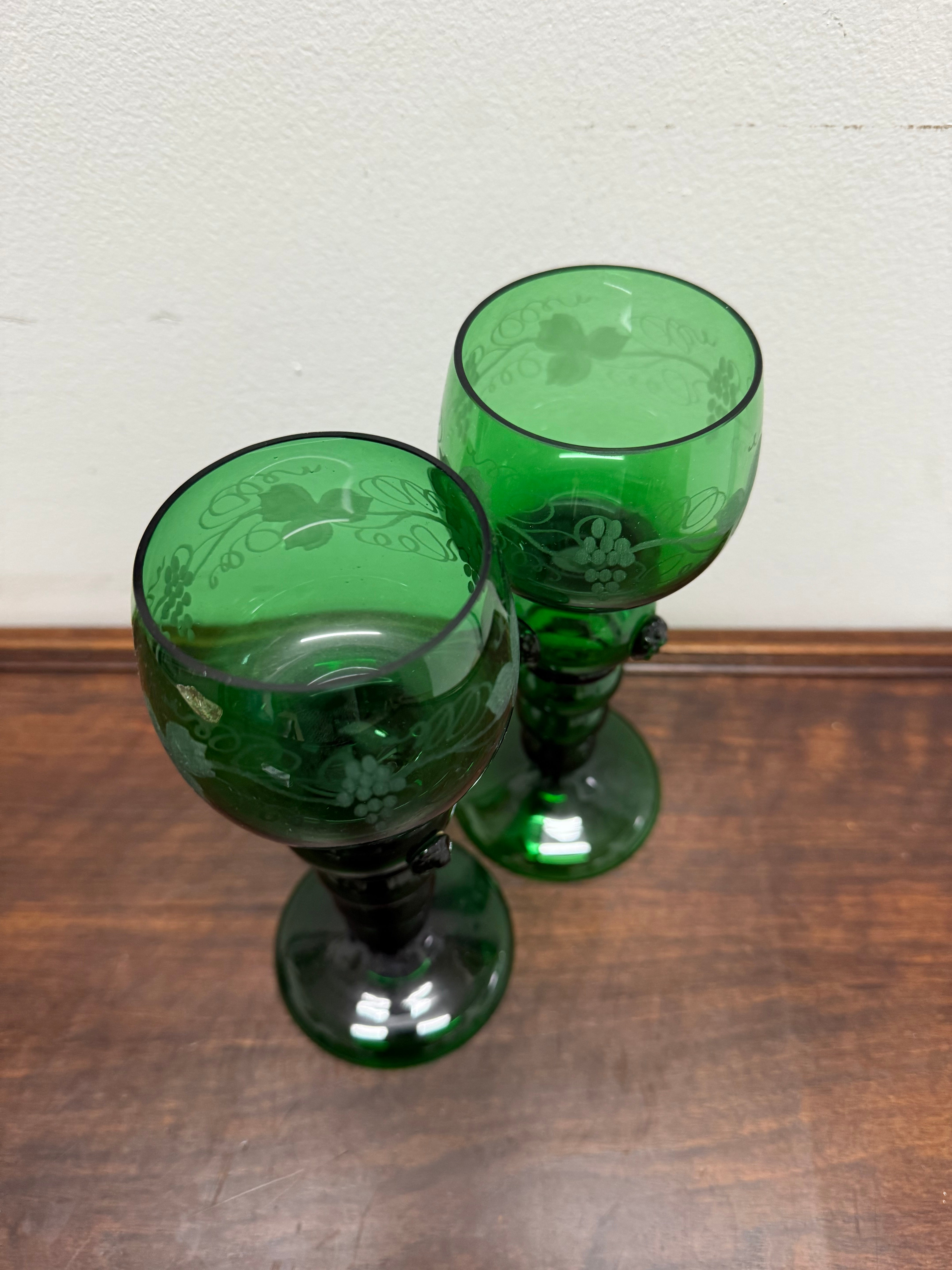 Swedish Pair Handmade Glass Goblets | Antique & Vintage | Moonee Ponds Antiques | Australia Wide Delivery