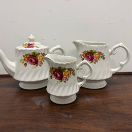 Vintage Cottage Rose Ironstone Tea & Coffee Set