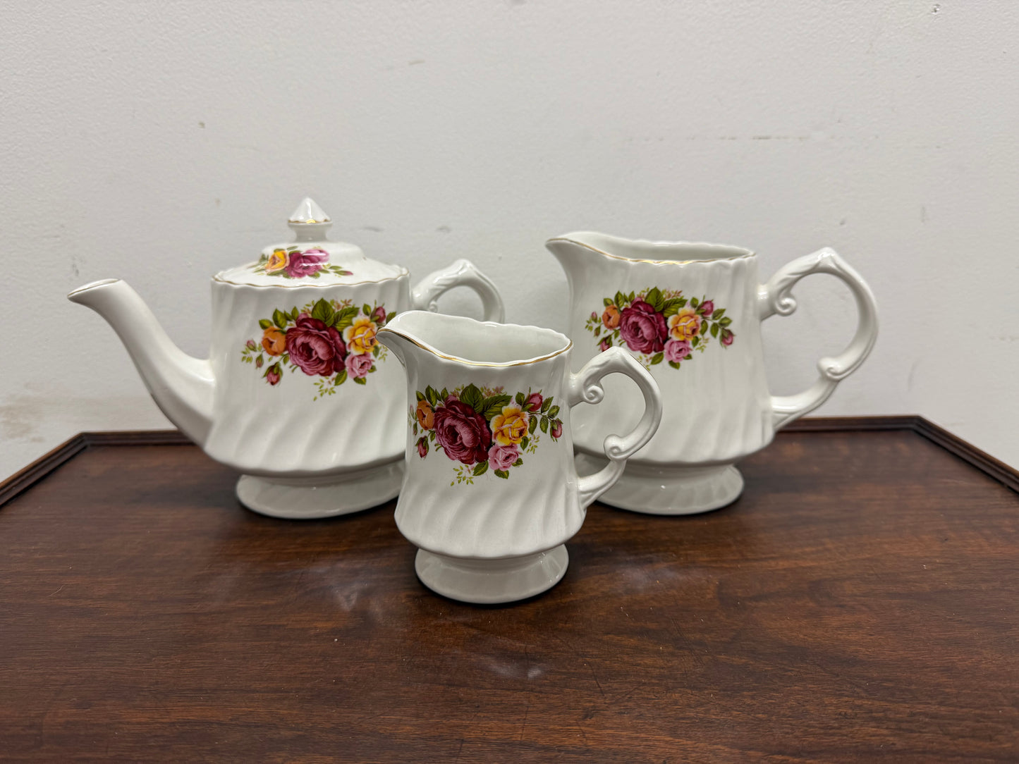 Vintage Cottage Rose Ironstone Tea & Coffee Set